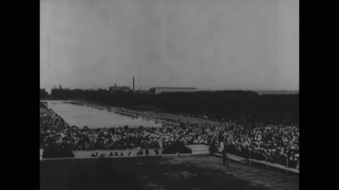 1922 - Huge crowds are gathered along the reflecting pool to hear President Stock Footage 234417802