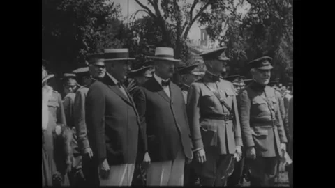 1923 - Troops in Washington DC march for review by President Harding, Secretary Stock Footage 234421905