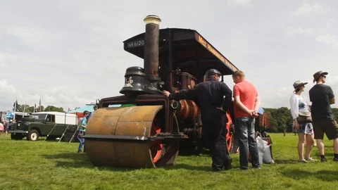 1925 Marshall steam road roller on stationary display at the Lancashire Show Stock Footage 117545575