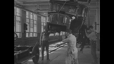 1928-Building / Lincoln / Car Factory / USA / 1928 Stock Footage