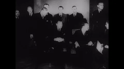 1930s - Adolf Hitler oversees book burning in Munich (narrated in 1950). Stock Footage