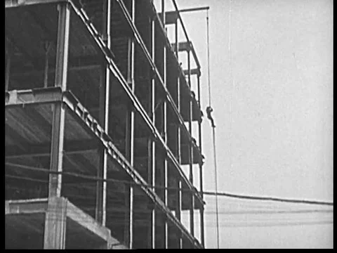 1930s clip highlights the strength of box beam girders with structure examples Stock Footage 75331432