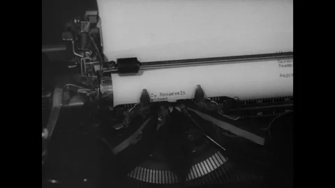 1930s: Close-up of a manual typewriter drafting a letter from Albert Einstein to Stock Footage 325219408