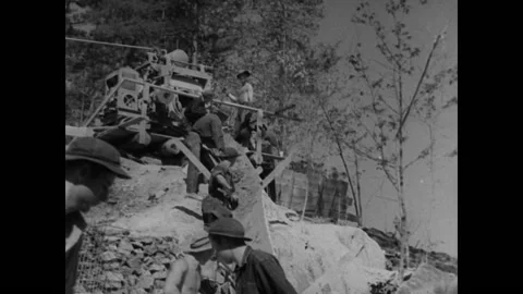 1930s - Constructing a river dam in Chewacla Sate Park, AL - pouring concrete Stock Footage 157612403