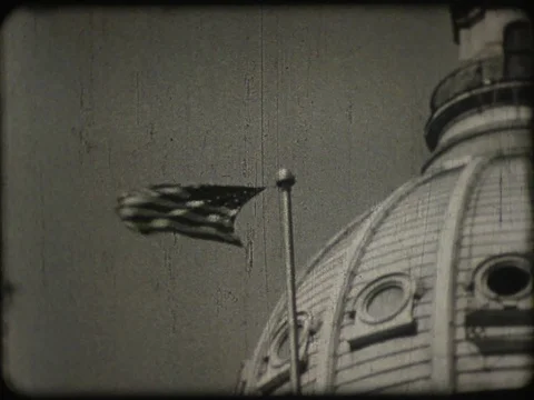 1930s Flag Outside Capitol Building Stock Footage 76685994