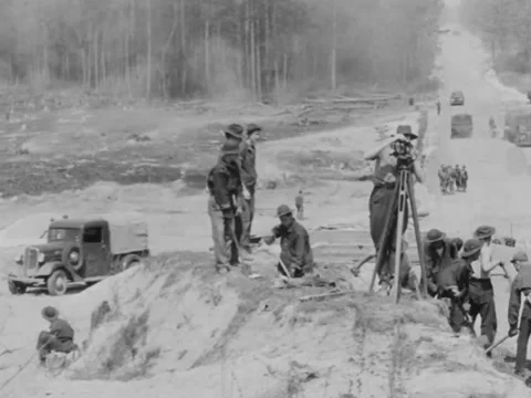 1930s: Land surveyor Video stock 158262425