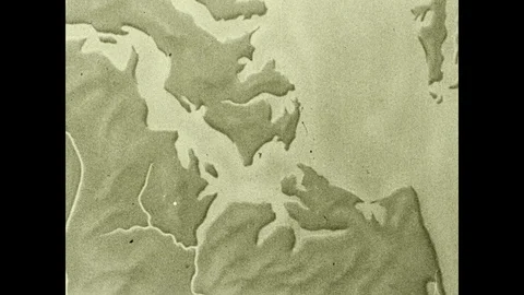 1930s: Map of Chesapeake Bay with arrow pointing to Lynn Haven Bay. Men stand in Stock Footage 106741806