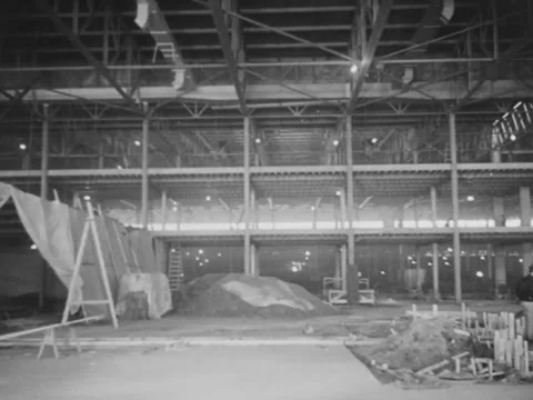 1930s: Massive construction site interior Stock Footage 158262270