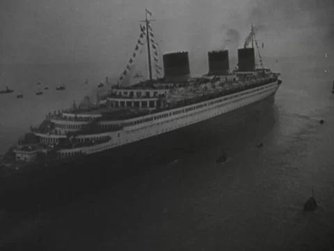 1930s: Massive cruise ship Stock Footage 229828598