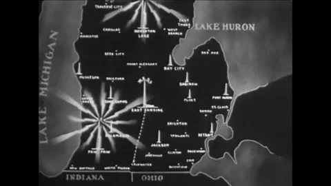 1930s - Michigan's state police dispatch office transmits messages to local Stock Footage 155854475