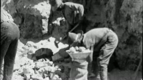 1930s MINERS LOADING Sacks of Raw Ore Labor Vintage Film Industrial Home Movie  Stock Footage 11859960