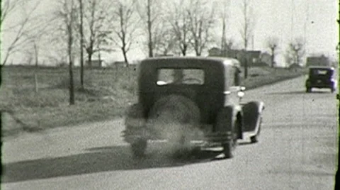 1930s Old Cars on Road Great Depression Era Vintage Retro Film Home Movie  Stock Footage