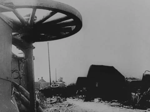 1930s: Overturned carts Video stock 157948861