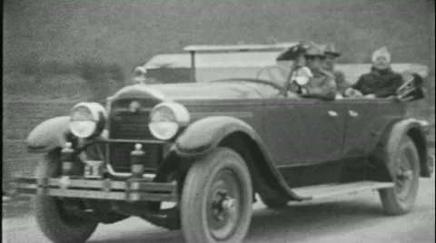 1930s Rich Old MEN RIDE in Ford Touring Car Limo Vintage Retro Film Home Movie  Stock Footage