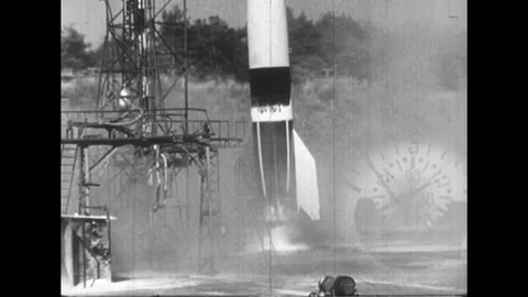 1930s: A rocket fails to launch and crashes to the ground. Stock Footage 74511103