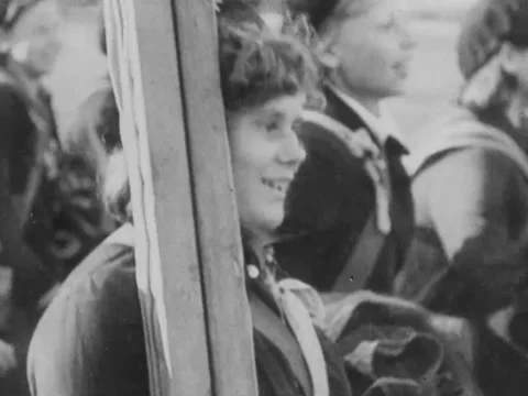 1930s: Soviet women marching Video stock 158070026