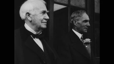1931 - Thomas Edison meets with luminaries including President Hoover and Henry Stock Footage 238601623