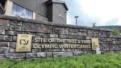 1932 and 1980 Olympic Winter Games Marker, Lake Placid, New York Stock Footage 342901386