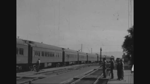 1935 - People board a train and travel to Yellowstone National Park, in Albert Stock Footage 79446010