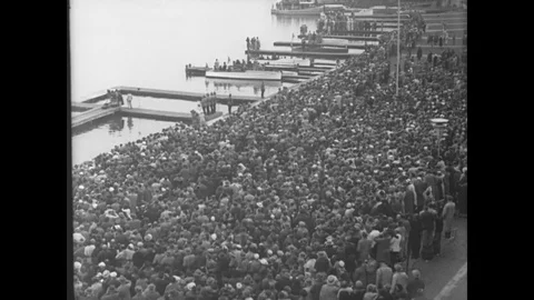1936 - The eight-man rowing competition in the summer Olympics takes place on Stock Footage 129450311
