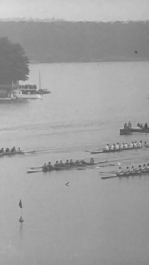 1936 - The eight-man rowing competition in the summer Olympics takes place on Stock Footage 284130910