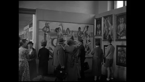 1937-Degenerate Art / Art Exhibition / Munich / Germany / 1937 Stock Footage