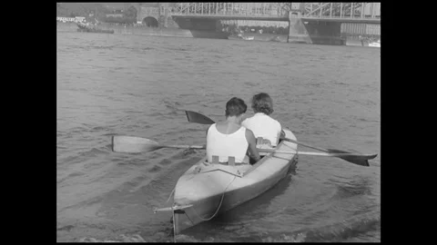 1937-Kayaking / Cologne / Germany / 1937 Stock Footage