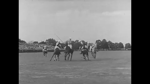 1937 - Polo ponies are ridden in a game and an Irish hunter horse, a mustang, an Stock Footage