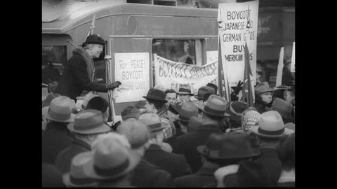 1938-American Bureau for Medical Aid to China / Protest / New York City / USA / Stock Footage