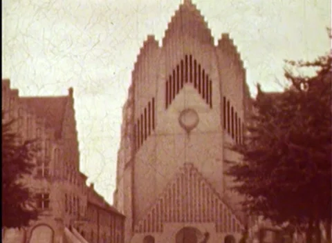 (1939) Grundtvigs Church, Copenhagen, Denmark Stock Footage 153749434