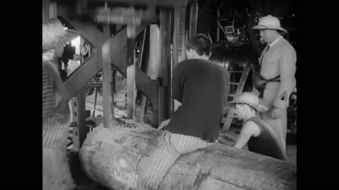 1939 - Prison labor is used to build ships and make other objects out of wood on Video stock 166830446