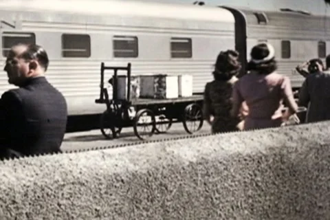 1939 Pullman Train in Station - Vintage 16mm Film Video stock 11415004