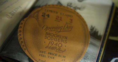 1940 Brooklyn Dodgers Opening Day, Ebbet's Field, Souvenir ticket. $1.65 Stock Footage 146134175