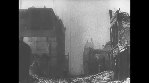 1940 - In this documentary directed by Frank Capra, the wreckage of Rotterdam, Stock Footage 136191236