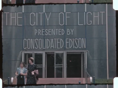 1940 film of the Edison Worlds Fair pavilion. 16mm 2k overscan Stock Footage 329123798