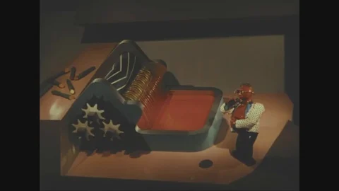 1940 - In this stop-motion sequence, men in various jobs such as logging and Stock-Footage 84789298