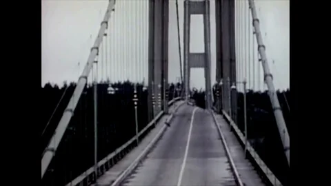 1940 Tacoma narrows bridge collapse Stock Footage