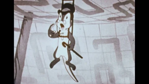 1940s: Animated, lizard floats down in parachute, brushes against plane, holds Stock Footage 74890954
