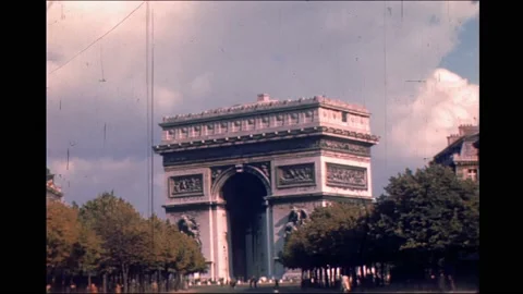 1940s: The Arc De Triomphe in Paris. People greeting American soldiers in a Stock Footage 166583137