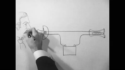 1940s: Artist sketches at drafting table, meticulously crafting a lifelike face Video stock 162326465