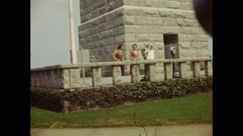 1940s: Ascending view of Pilgrim Tower in Provincetown, MA. Stock Footage 106626274