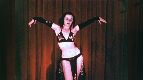 1940s Beautiful Young Woman Bikini Veil Dancing Sensual Dance Vintage Film Movie Stock Footage