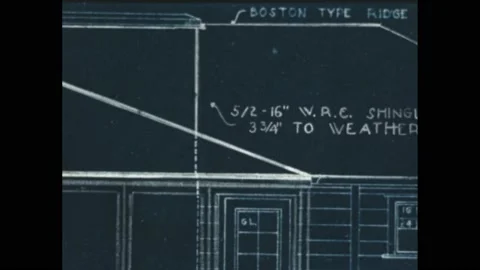 1940s: boy measures angles on house drawing with ruler and protractor. Weather Stock Footage 189944895