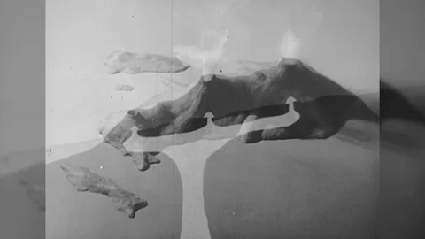 1940s Chart Graph Volcano Krakatoa Java Explodes Eruption Vintage Old Film Movie Stock Footage 90734085