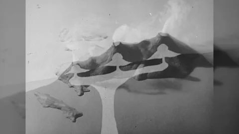 1940s Chart Graph Volcano Krakatoa Java Explodes Eruption Vintage Old Film Movie Stock Footage 90734891