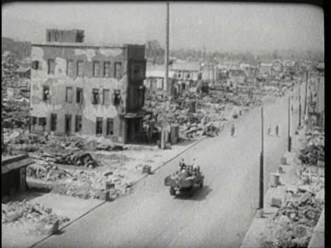 1940s clip of devastation and destruction in Post War Japan and the road to Stock Footage 75331504