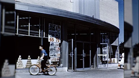 1940s Exterior SUPERMARKET People Grocery Store Vintage Old Film Movie Stock Footage