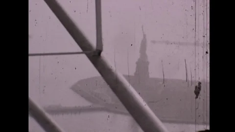 1940s Flying Above Statue of Liberty NYC USA Lady Aerial Vintage Film Home Movie Stock Footage 80212796
