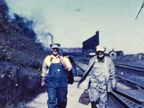 1940s Footage of Two Train Engineers Walking Stock Footage 336261288