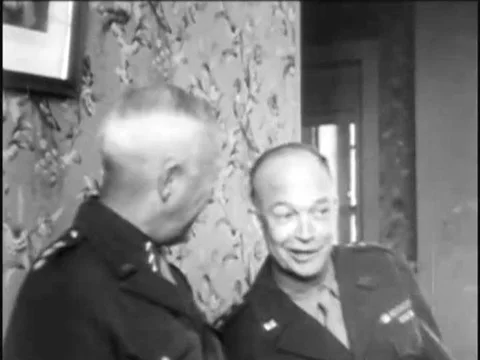 1940s -- General George Patton, Jr. has a conversation with a military official, Stock Footage